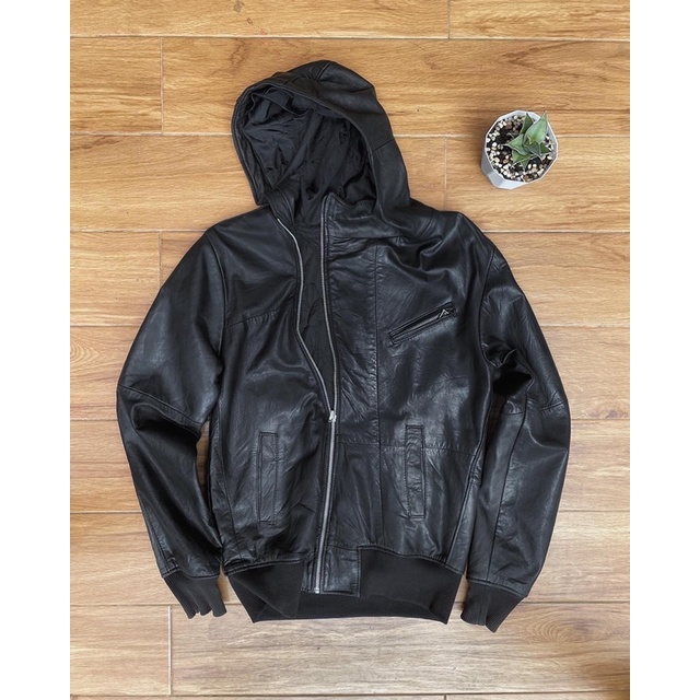 Jaket kulit asli hoodie pl second bekas preloved