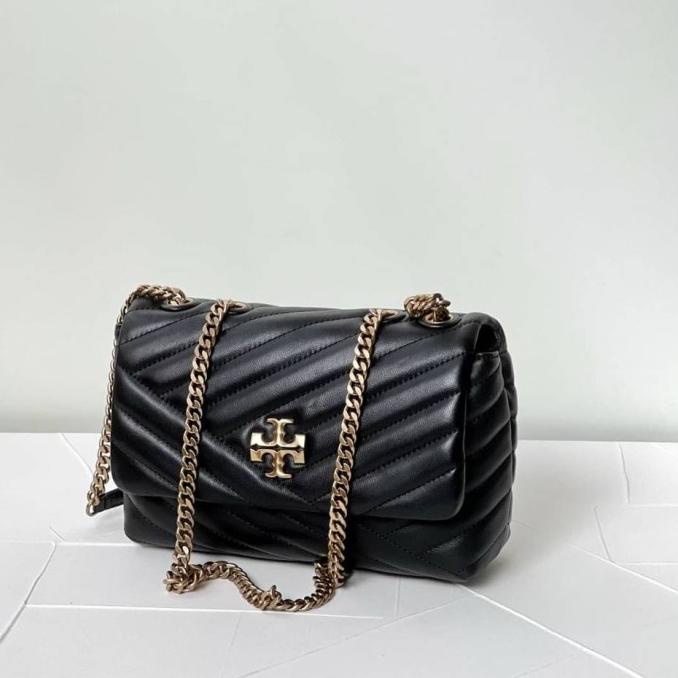 TB Kira Chevron Flap Shoulder Bag Small Black