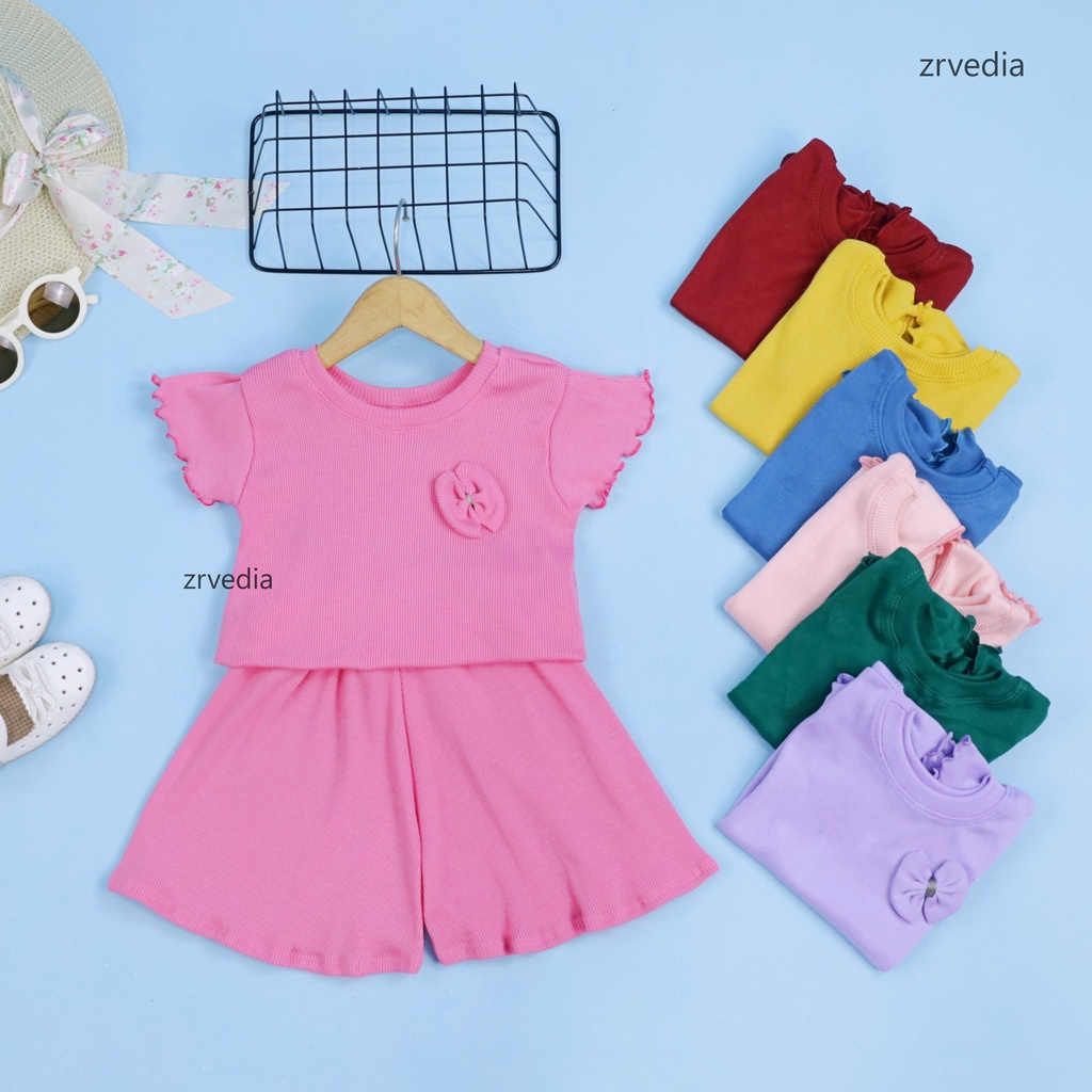 [KNIT] Setelan Melon uk 1-3 Tahun / Cotton Rib Set Anak Perempuan Baju Anak Cewek Polos Stel 2 th Katun Import Kiosbalitaaprillia