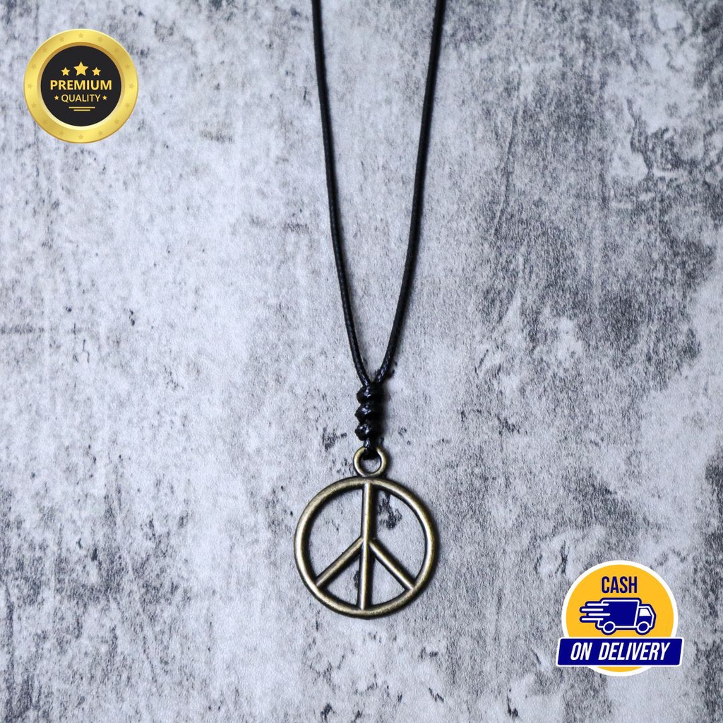 Kalung Tali Pria Liontin Bandul Peace Logam Bronze Necklace Adjustable