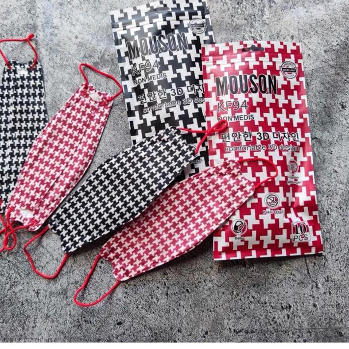 ❥ MASKER MOUSON KF94 MOTIF TRELIS KOTAK MODEL KOREA 4D PREMIUM ISI 10PCS EMBOS づ