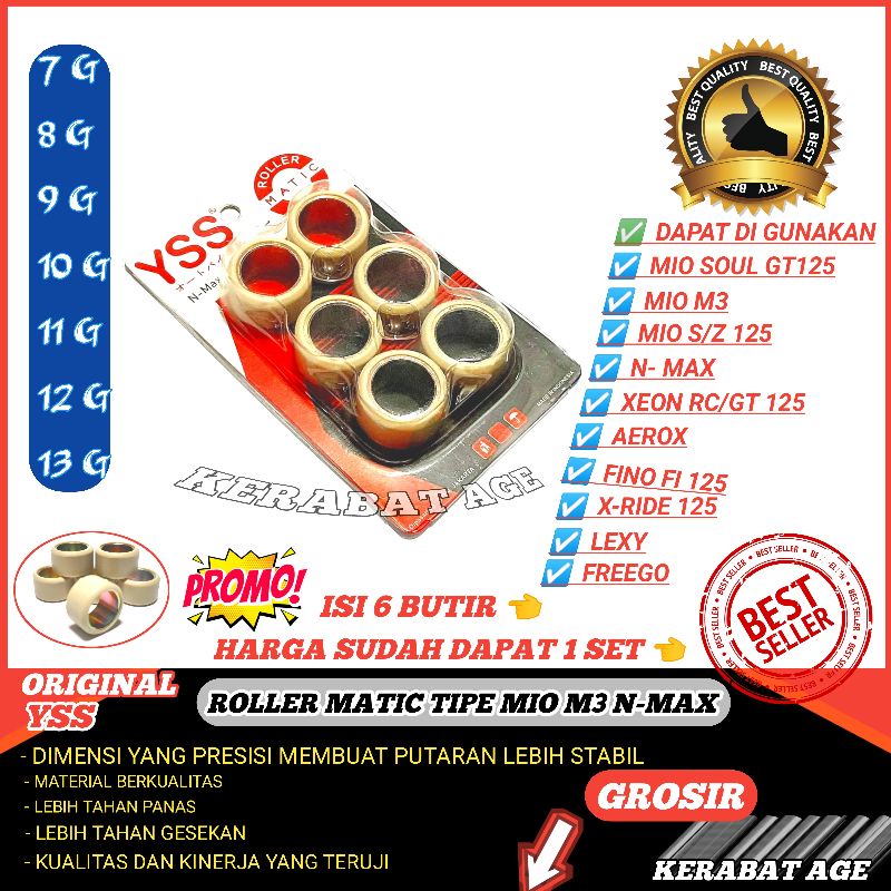 Roller Roler Loler Nmax Mio m3 S Z Aerox Xeon Xride Fino 125 Lexi Freego Ori  ( YSS ) 7 8 9 10 11 12 Gram Gr Original