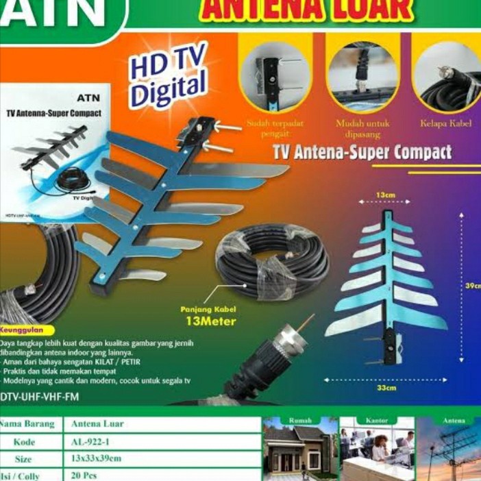 Antena antene TV digital+Kabel Jek ATN AL-922 Solid Alumunium/top top