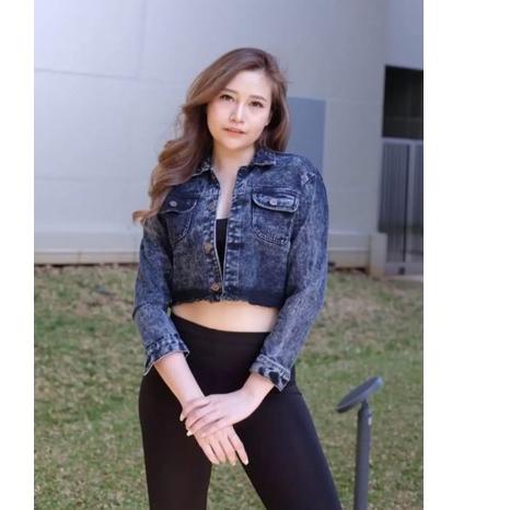 jacket denim jeans crop Top wanita jins lepis jaket cewek cewe rawis ripped jacket Terbaru Levis