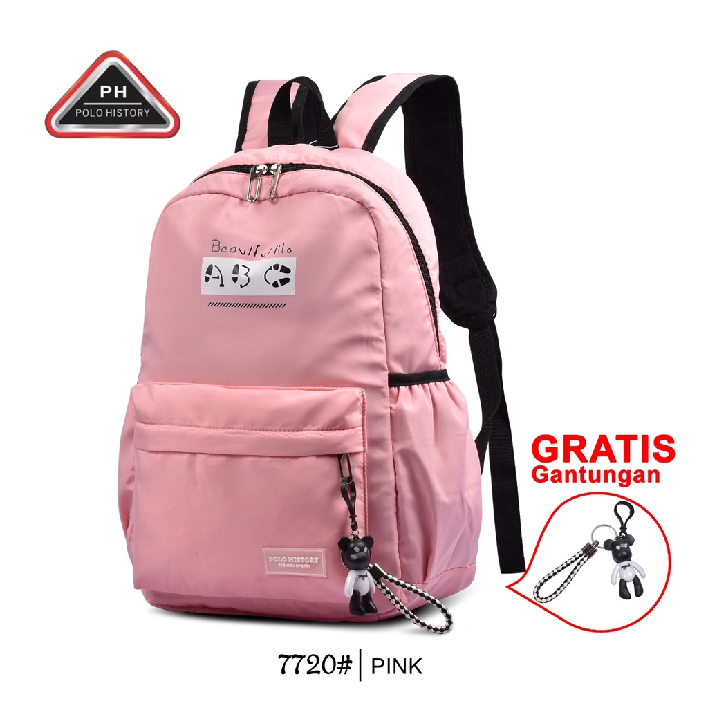 ( RSBY ) Tas Wanita Fashion Import Polo History 7720 / 7721 18inchi Tas Ransel Wanita Tas Traveling Korea Free Gantungan kunci