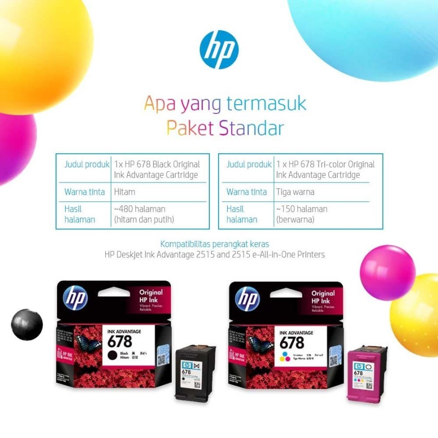 Cartridge Printer HP Original 678 Black / Color