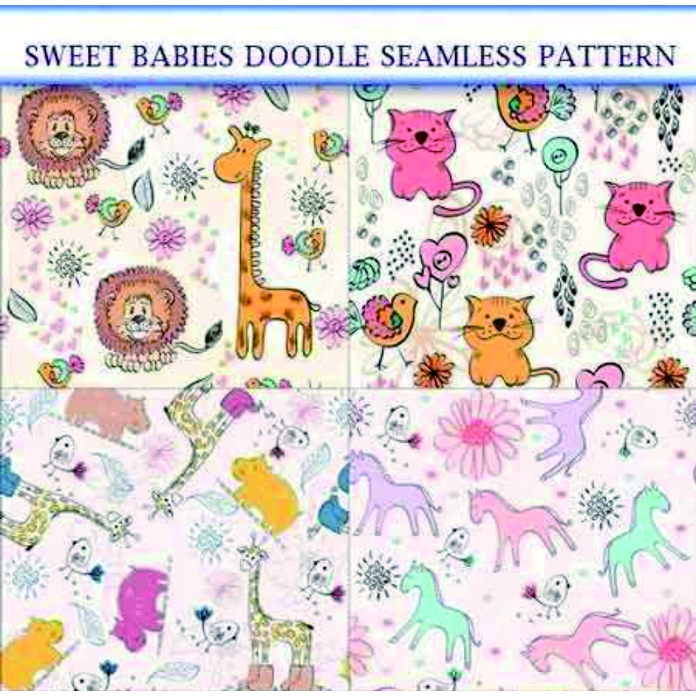 Sweet Babies Doodle Seamless Pattern 9 Eps