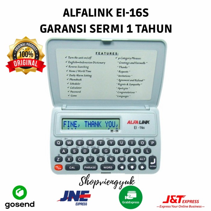 

BERGARANSI Kamus Elektronik Alfalink EI 16 S Inggris Indonesia ORIGINAL GARANSI