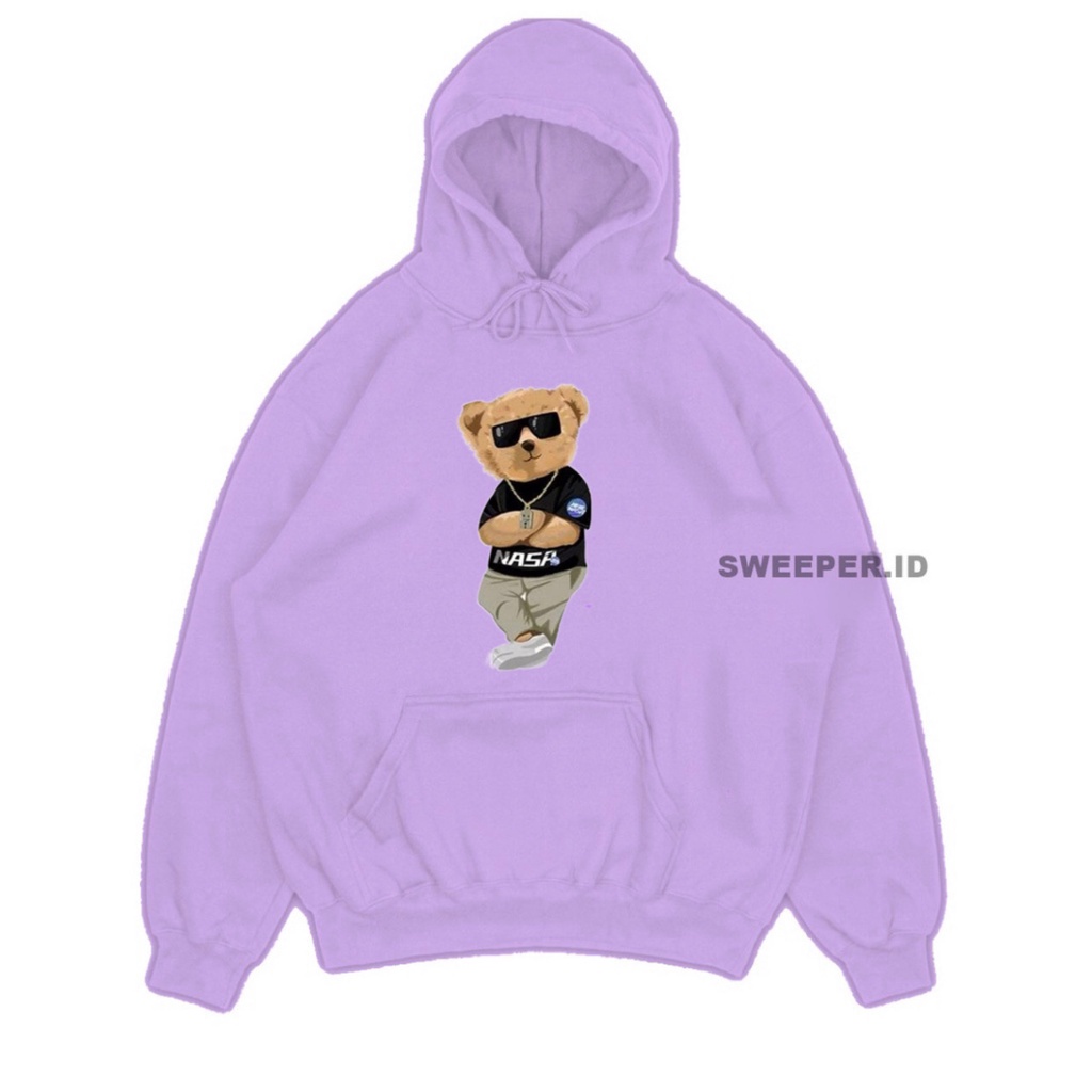 SWEATER HOODIE NASA BEAR  SABLON PRINTING BAHAN FLEECE