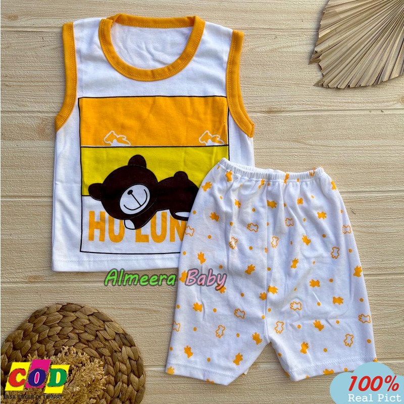 Setelan Baju Bayi Setelan Baju Kutung Singlet Bayi Motif Sleep Bear Usia 3-12 Bulan Almeera Baby and Kids