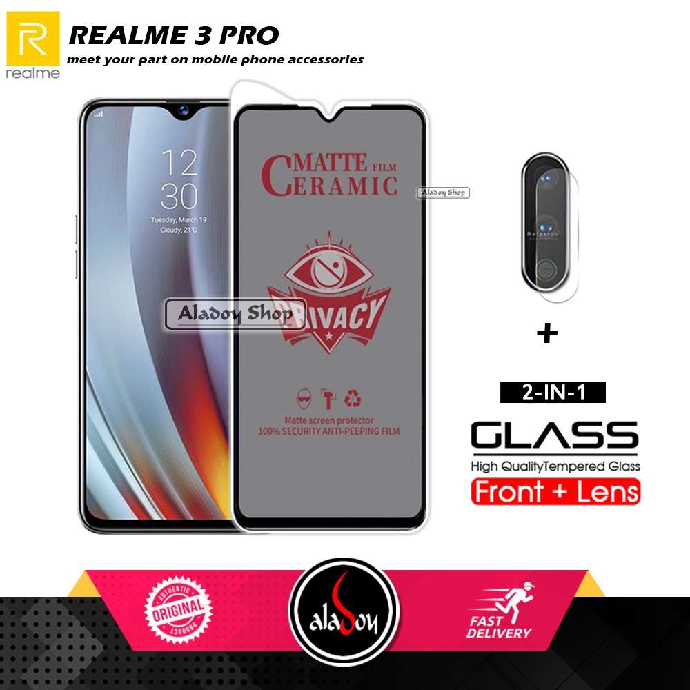 PAKET 2IN1 Anti Gores Privacy Realme 3 Pro + Tempered Glass Kamera