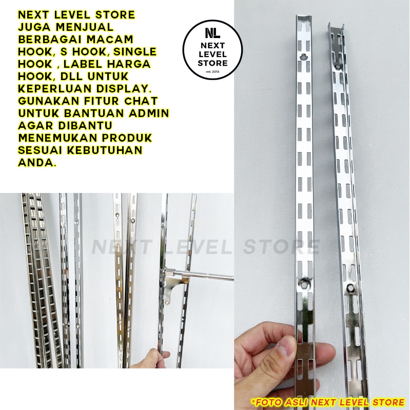 Pillar Double Row AA Display Hook Cantolan - Double Line - (1meter) - Minimal Beli 4 Lonjor / 8 Meter