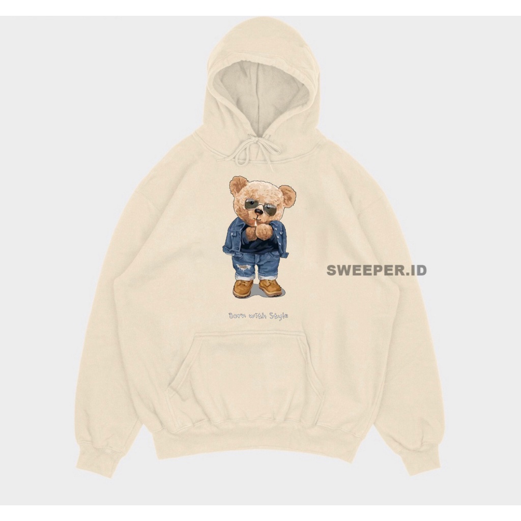 SWEATER HOODIE BORN WITH STYLE TEDDY BEAR 3D BAHAN FLEECE PRINTING