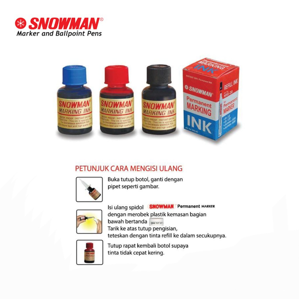 

Refill Isi Ulang Tinta Spidol Marker Ink Snowman MIG-20 Permanen