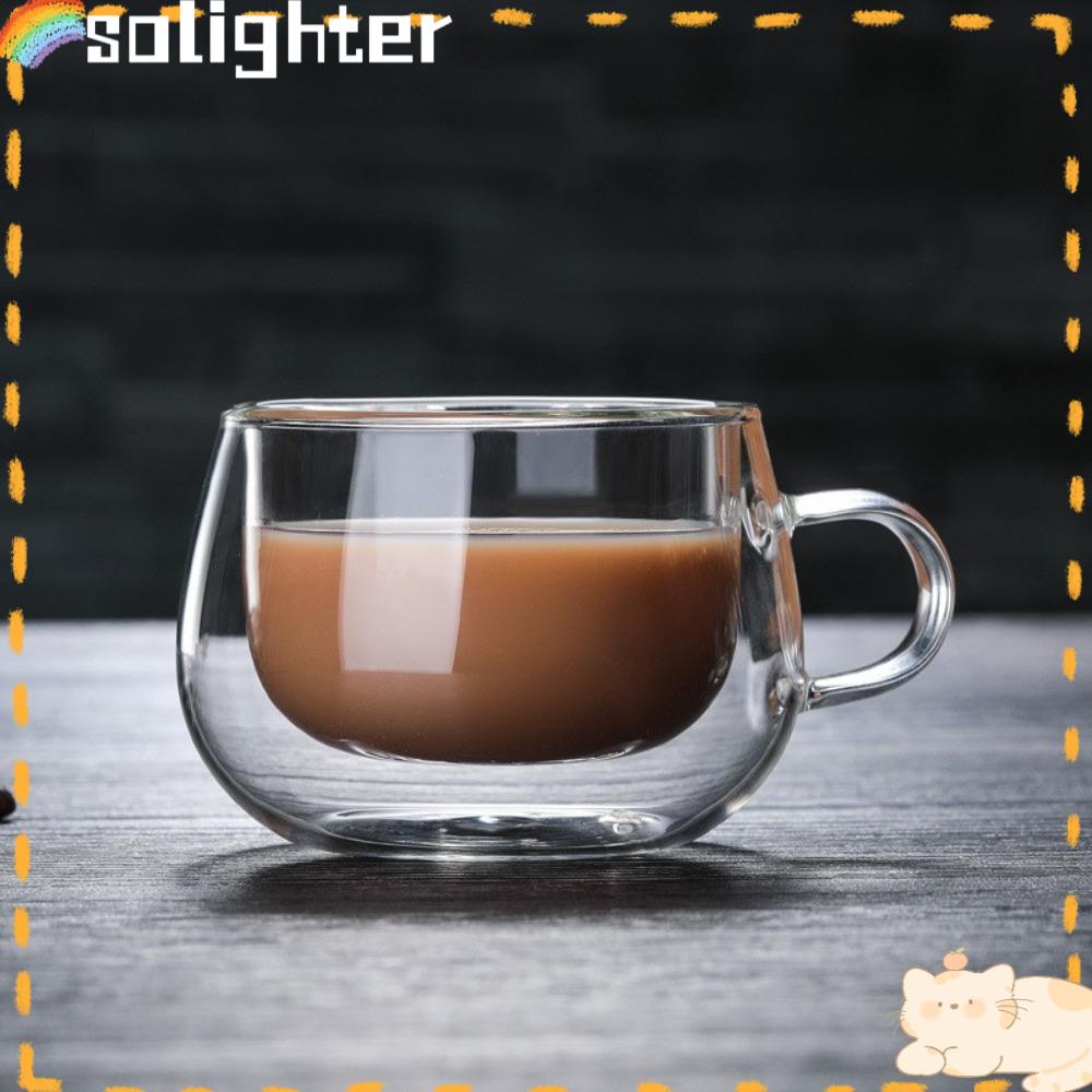 Solighter Double Wall Glass Cup Tahan Panas Anti Panas Mini Whisky Cup Cangkir Kopi Espresso Breakfast Mug Transparan Bening