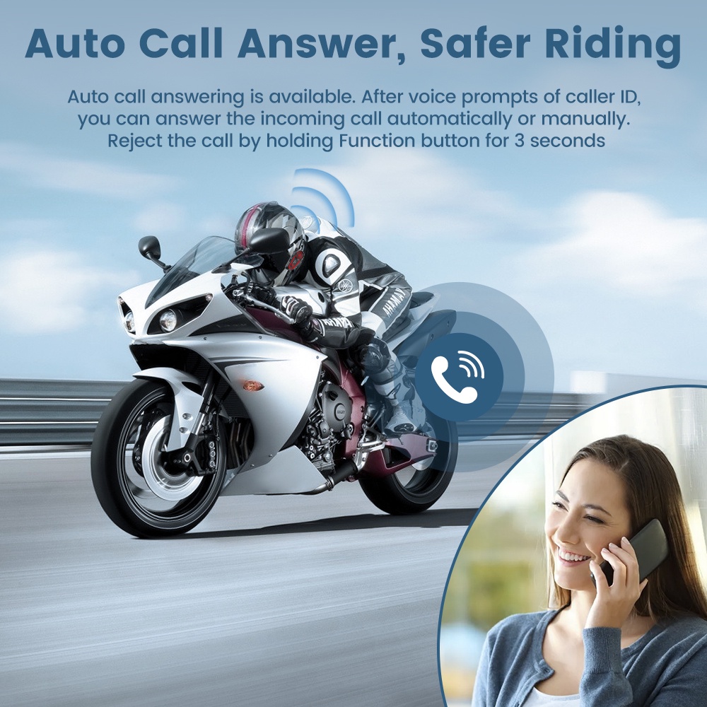GEARELEC DK02 Helm Sepeda Motor Bluetooth Intercom Headset 2 Pengendara Rentang 50m IPX7 Tahan Air