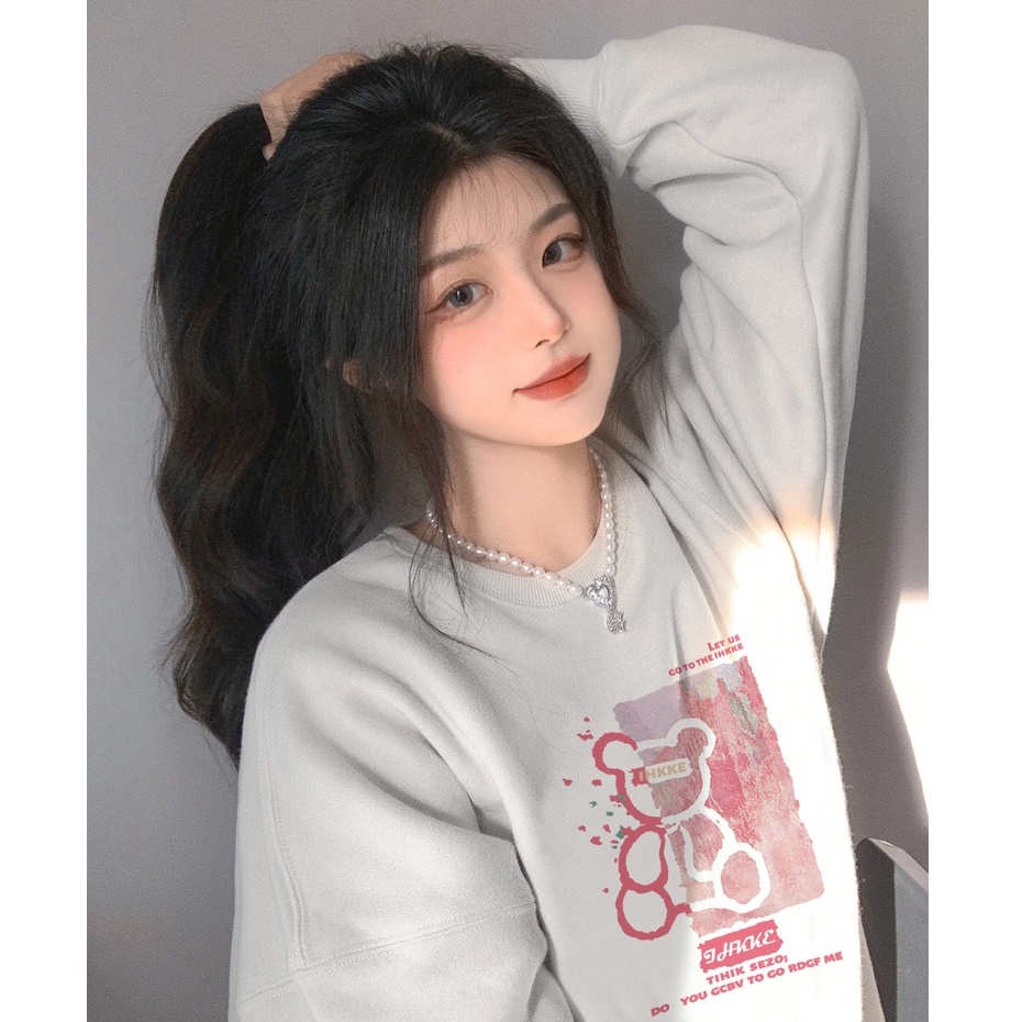 Sweater pink bear kaos oversize baju korean style wanita ootd A0155