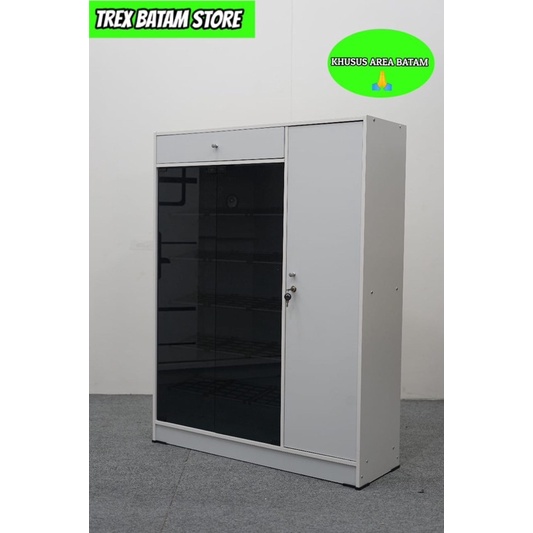 LEMARI SEPATU RAK SEPATU RSLP-120 PUTIH KACA UK 120x30x120CM (BATAM)