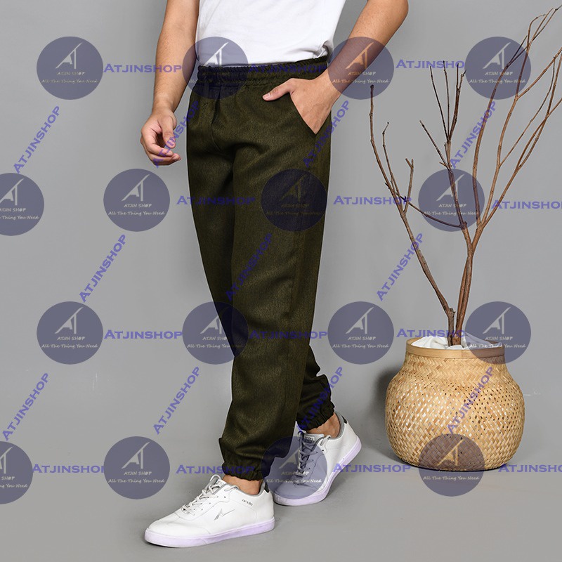 Atjin Exclusive- Celana Jogger Joger Pria Wanita Semi Wool Premium Corak Terbatas