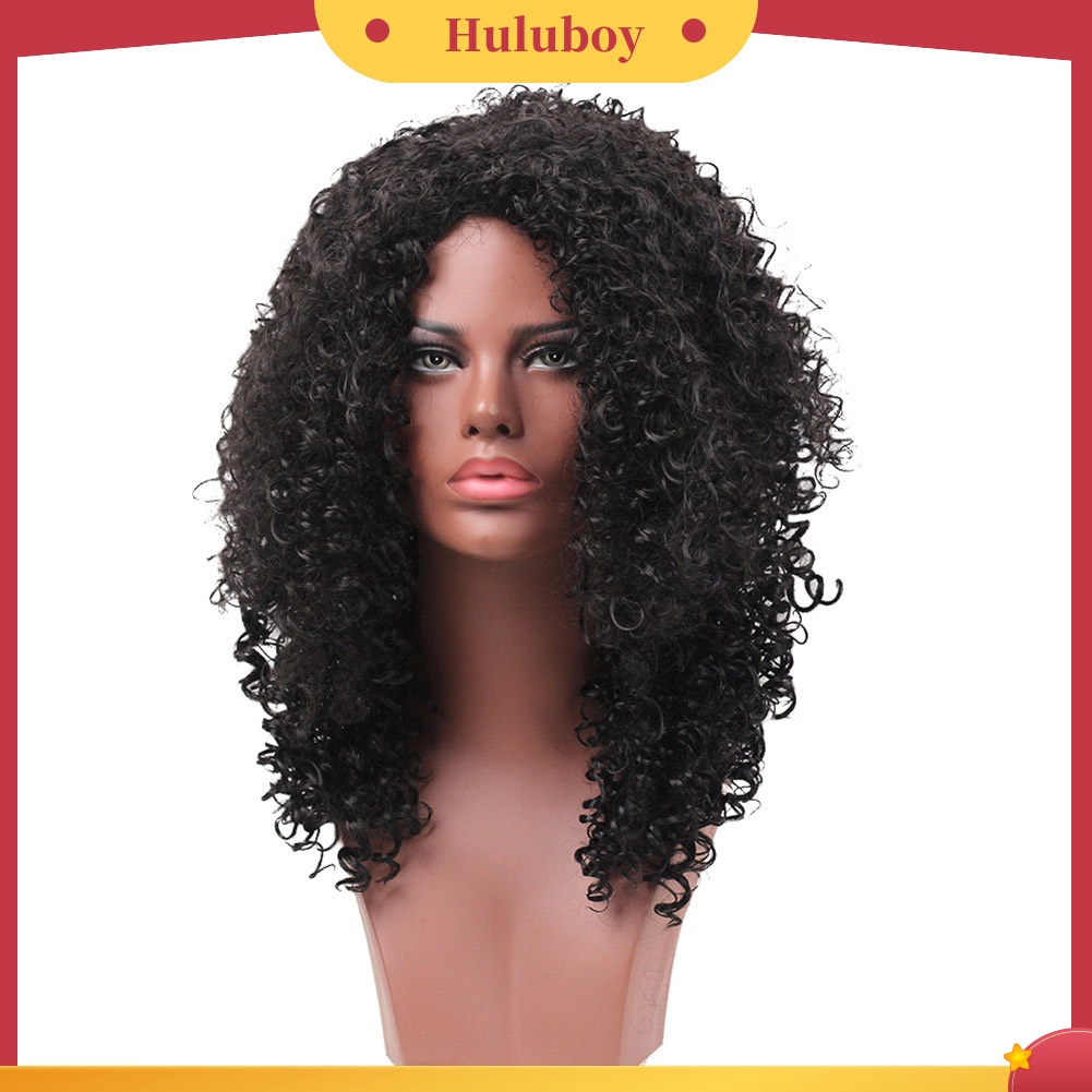 Wig Rambut Sintetis Model Panjang Keriting Afro Kinky Warna Hitam Untuk Wanita