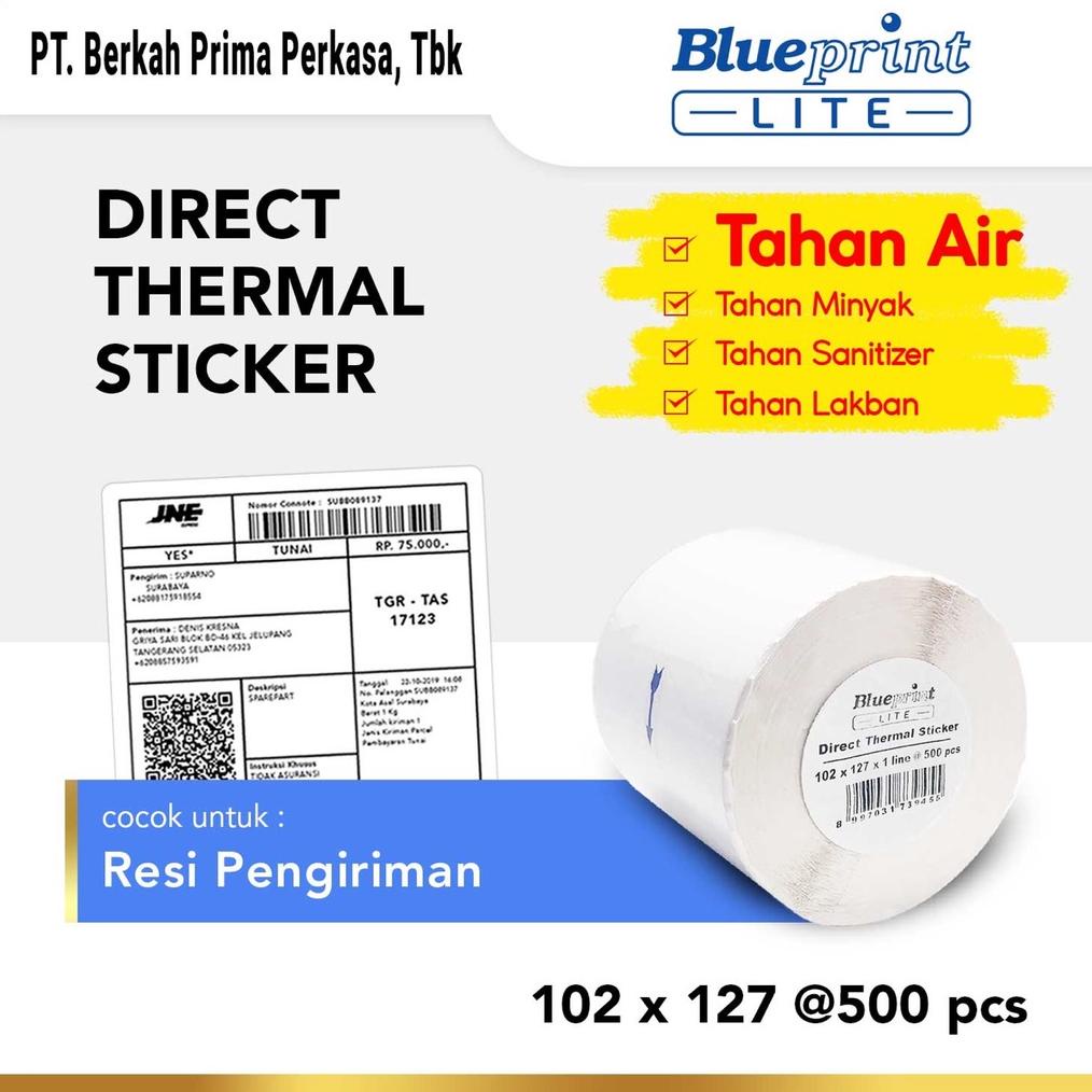 

DIRECT THERMAL STICKER 102X127 BLUEPRINT LITE KERTAS STIKER LABEL 102 X 127 MM 500PCS - 1 ROLL TERLARISS...,,,,,