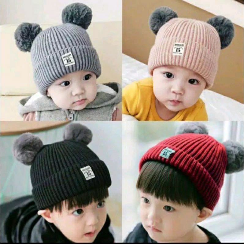 topi bayi POMPOM perlengkapan bayi baru lahir