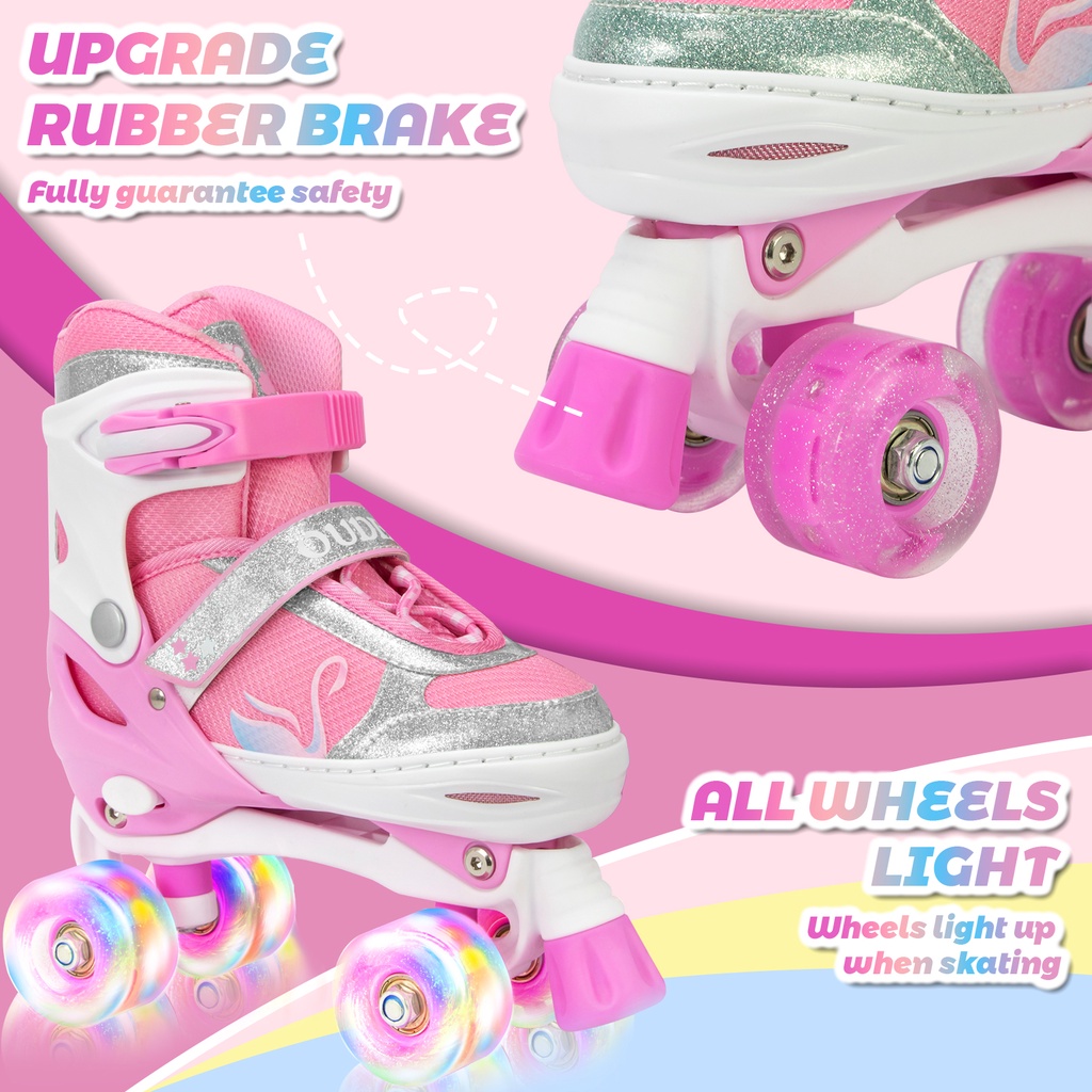 Oudew Girls Boys roda baris ganda Roller Skate Sepatu Roda Anak Pemula dengan Roda Bercahaya dan Ukuran yang Dapat Disesuaikan skotak hadiah kelas atas