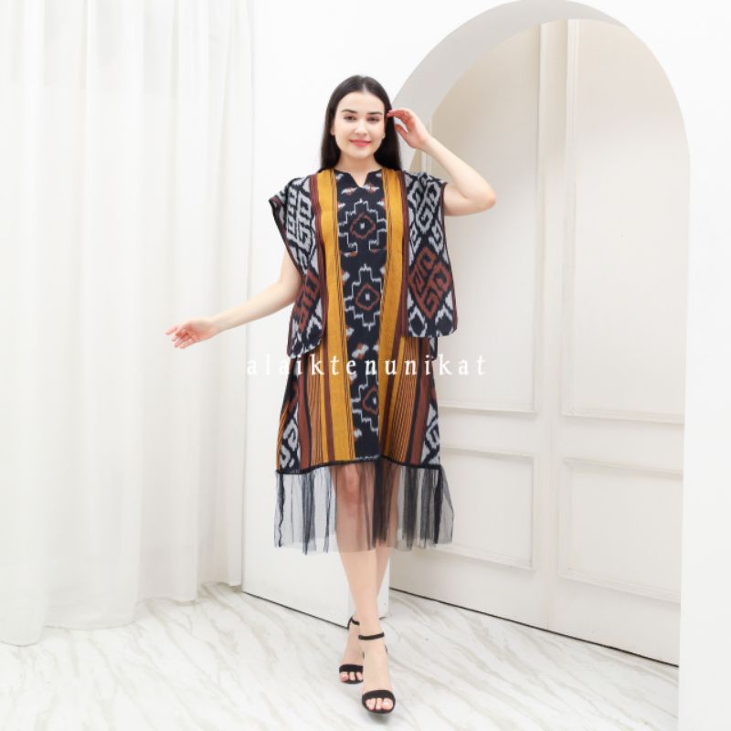 DRESS TENUN ANGGUN 02 - DRESS ETHNIK - BAJU TENUN - DRESS WANITA - DRESS TENUN WANITA