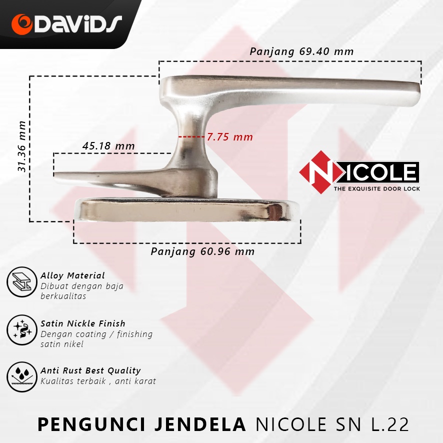 Rambuncis Jendela Grendel Gerendel Kunci Pengunci Cendela Nicole L22
