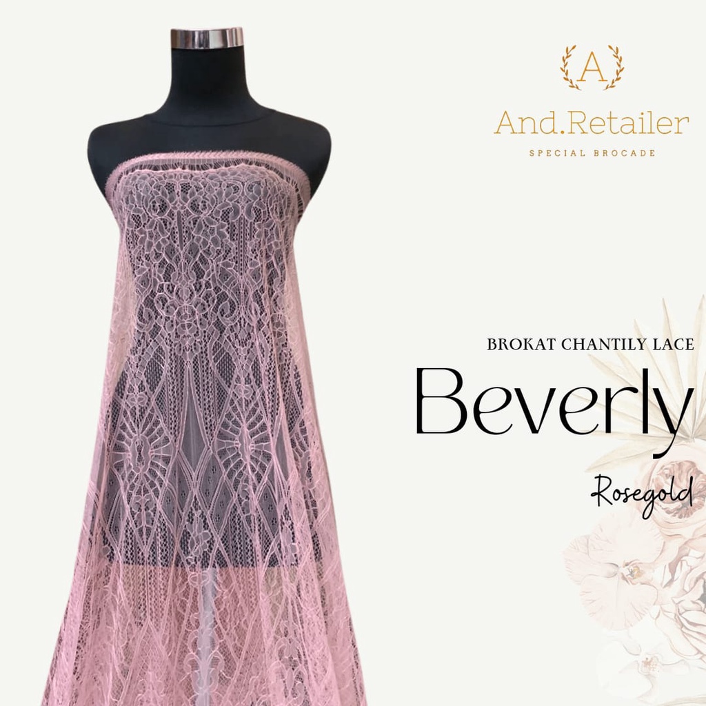 Bahan kebaya Brokat Lace Chantily Santili Semi France Beverly Warna Rose Gold