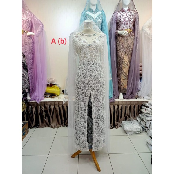 ready kebaya akad nikah Payet sematakai satu set rok kerudung selayer bahu)