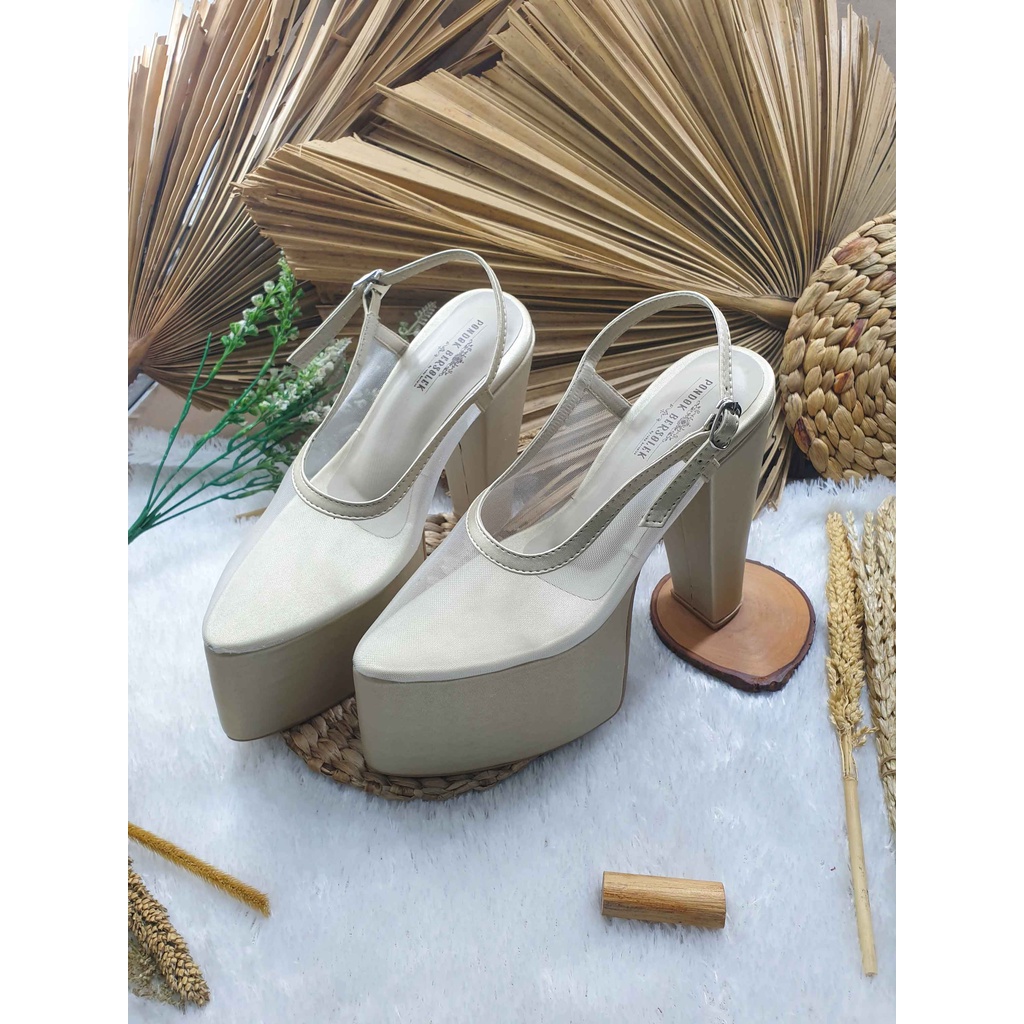 Sepatu wedding clarisa polos gold hak tinggi 15 cm