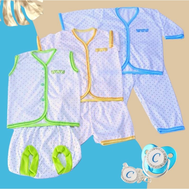 3Pcs Setelan Polkadot SET PANJANG, PENDEK, Tanpa LenganSetelan Baju Baby Newborn Yukensi, SET BINTIK BONEKA