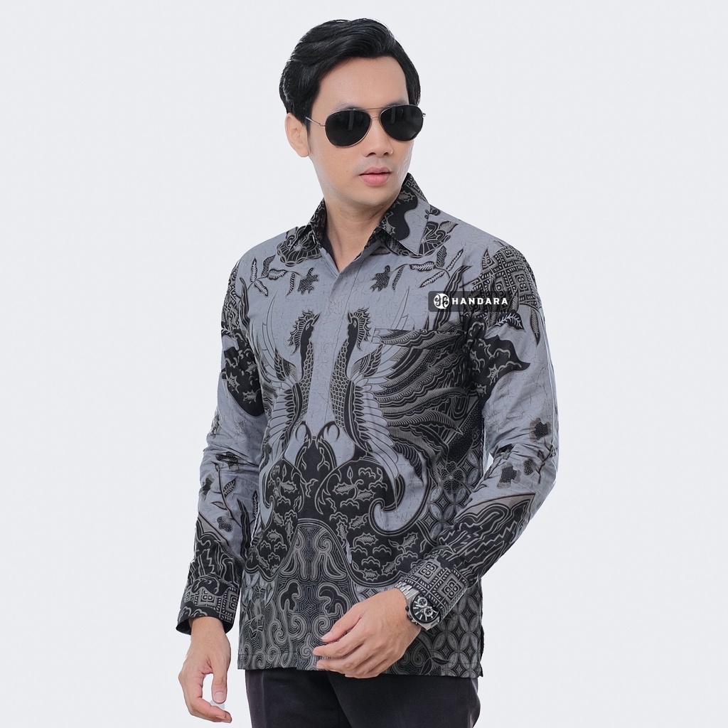 Handara Batik Pria Lengan Panjang Slim Fit Premium Mulyawarman Hitam Awu HB-292