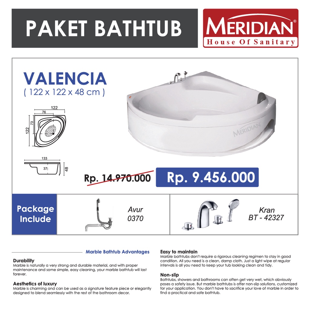 Jual Bathtub Marble MERIDIAN VALENCIA (PAKET) Shopee Indonesia