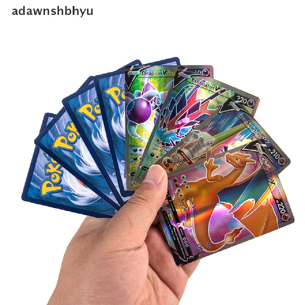 Adawnshbhyu 100Pcs 50v+ 50VMAX Pokemon Card Mainan Kartu Trading Bahasa Inggris Game Shield Card ID