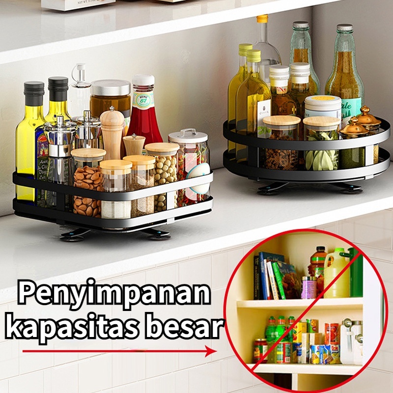 【COD】3 Susun Rak Dapur / Rak Bumbu Putar Berputar 360 Derajat / Stainless Rak Dapu Multifungsi