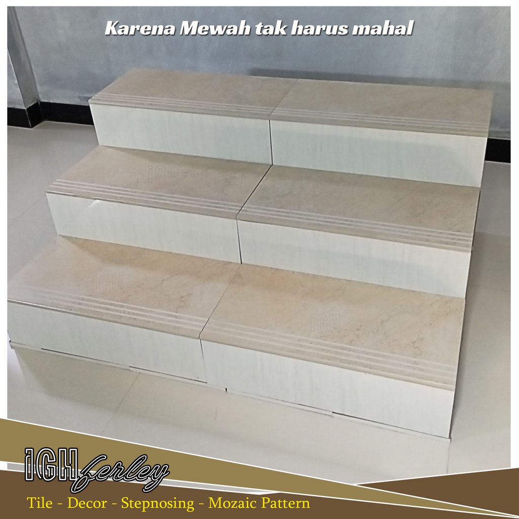 Stepnosing Granit 30x60 Veinstone Coklat Muda Lantai Tangga Custom Pingul Original Granite Tile