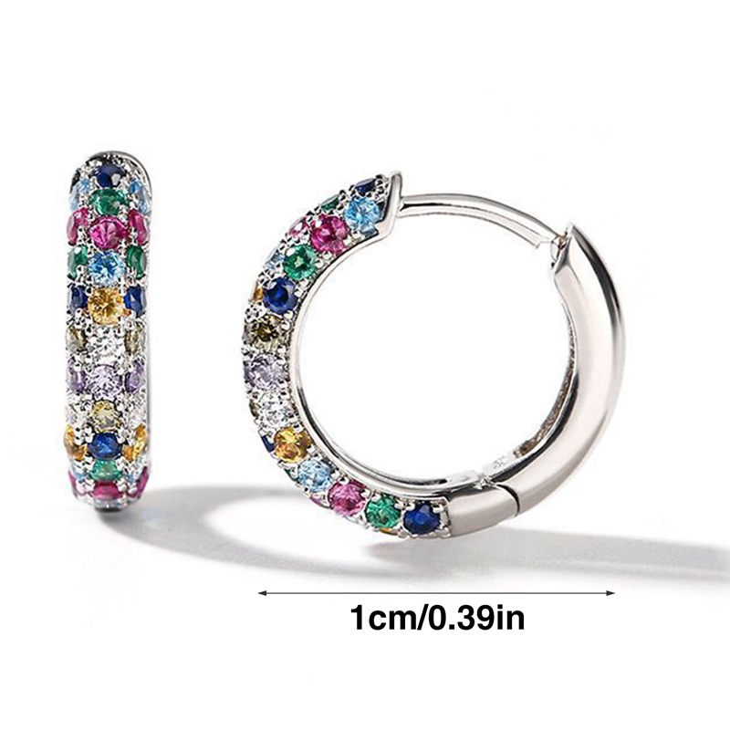 Fashion Perak Plat Bulat Mini Anting-Anting Set Setengah Lingkaran Warna-Warni Zirkon Wanita Perhiasan Mewah Anting Hoop