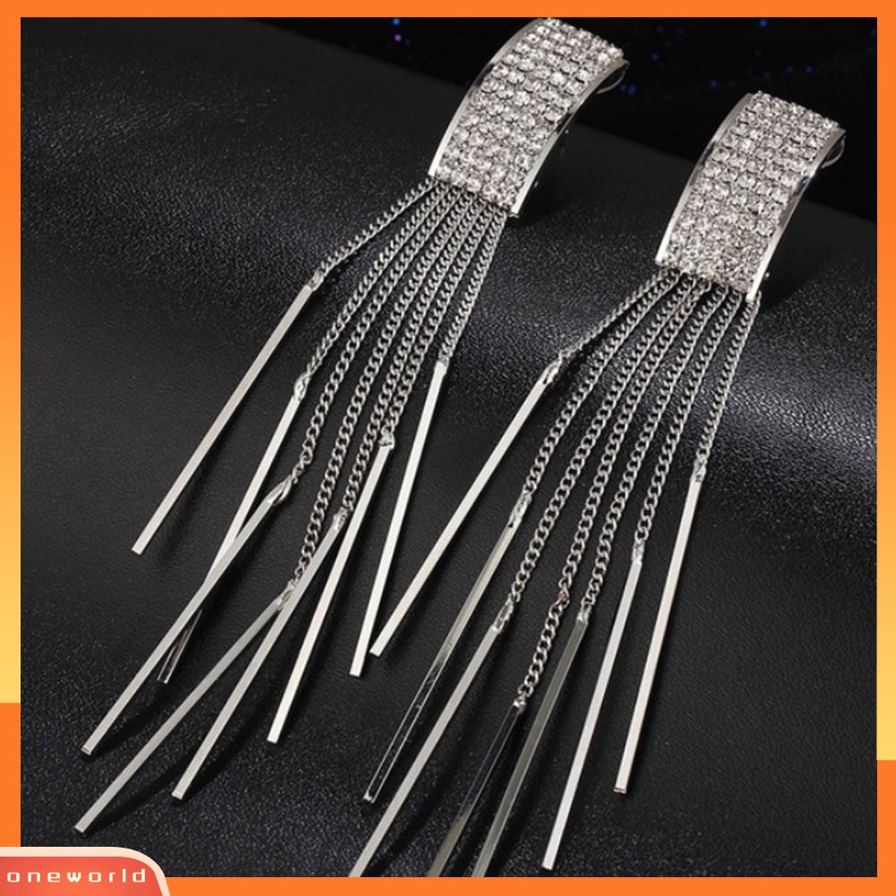 [WONE] Wanita Fashion Berlian Imitasi Rumbai Panjang Menjuntai Eardrop Stud Earrings Perhiasan Hadiah