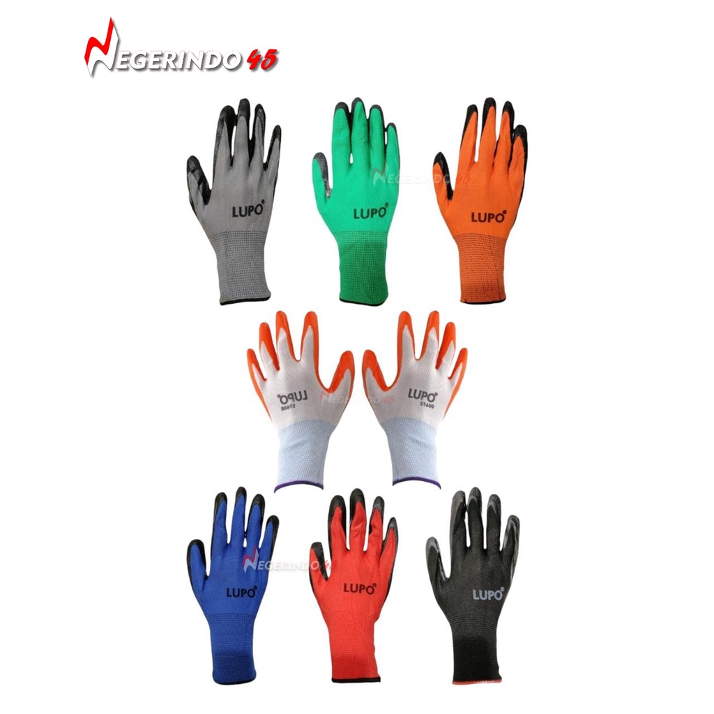 SARUNG TANGAN LUPO NYLON LATEX  PALM FIT ANTI SLIP GUNTERO KACA ANTI GORES SAFETY HAND GLOVES