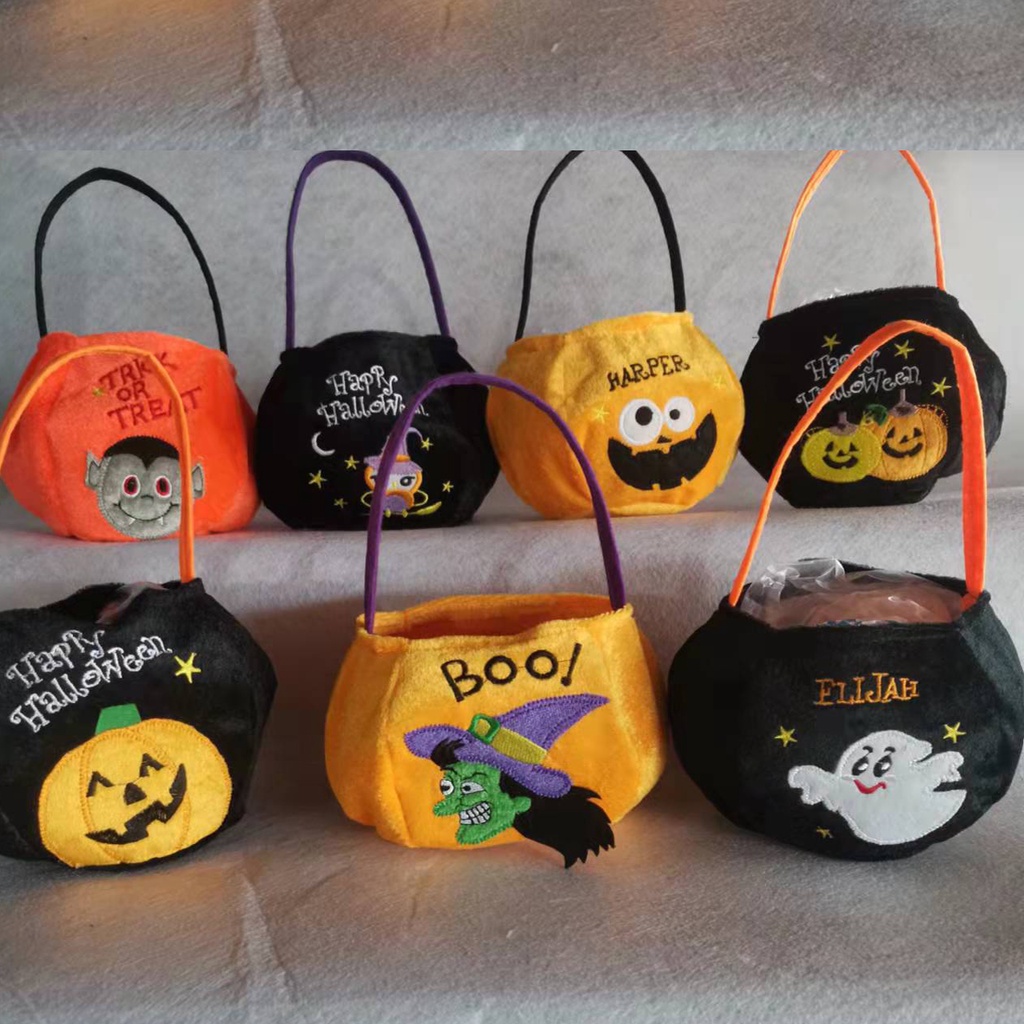 TABB tas halloween pumpkin labu trick or treat goodie bag flanel bulu kain