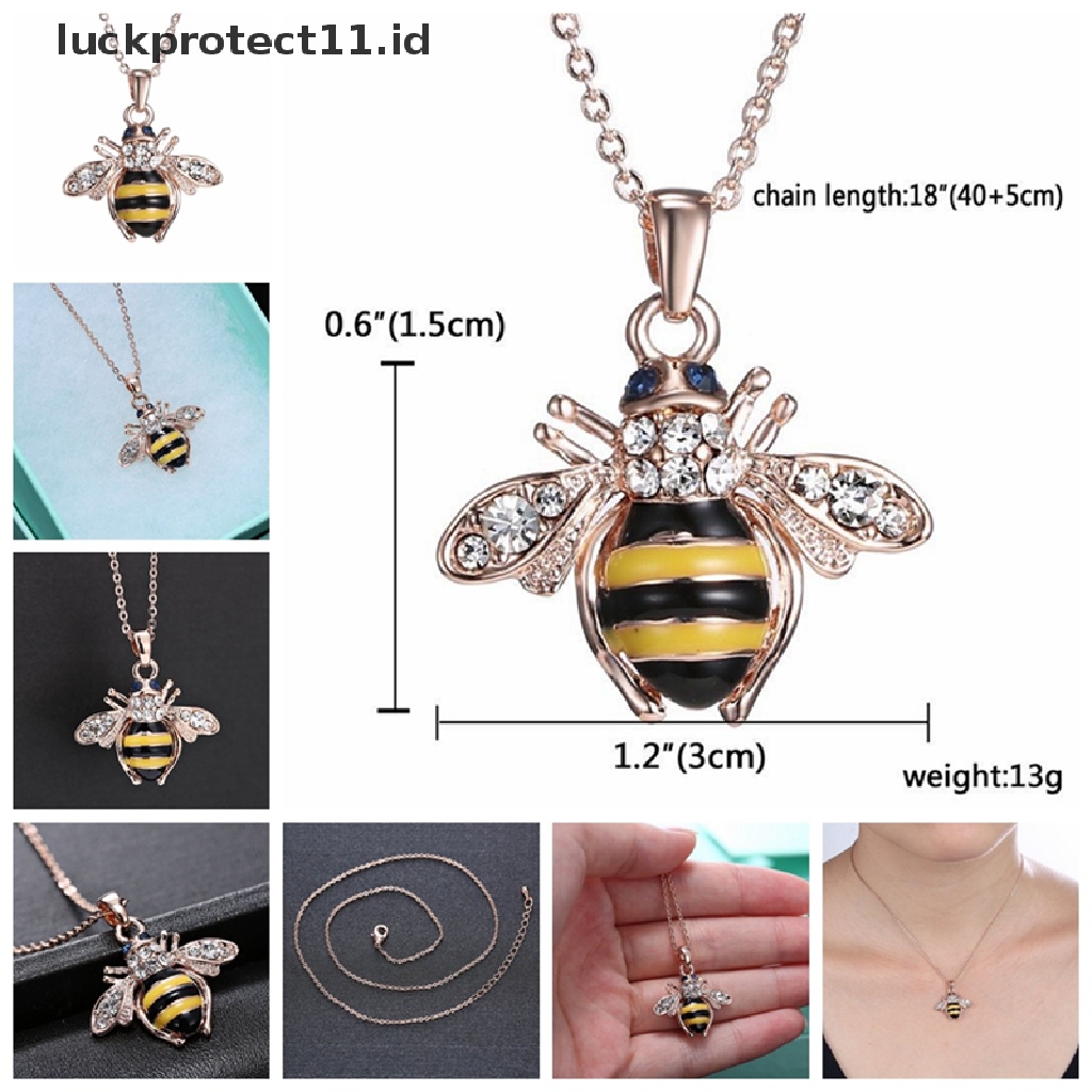 // Fashion Hot///Chic Lucu Wanita Ladies Honey Bumblebee Bee Kristal Liontin Rantai Kalung.