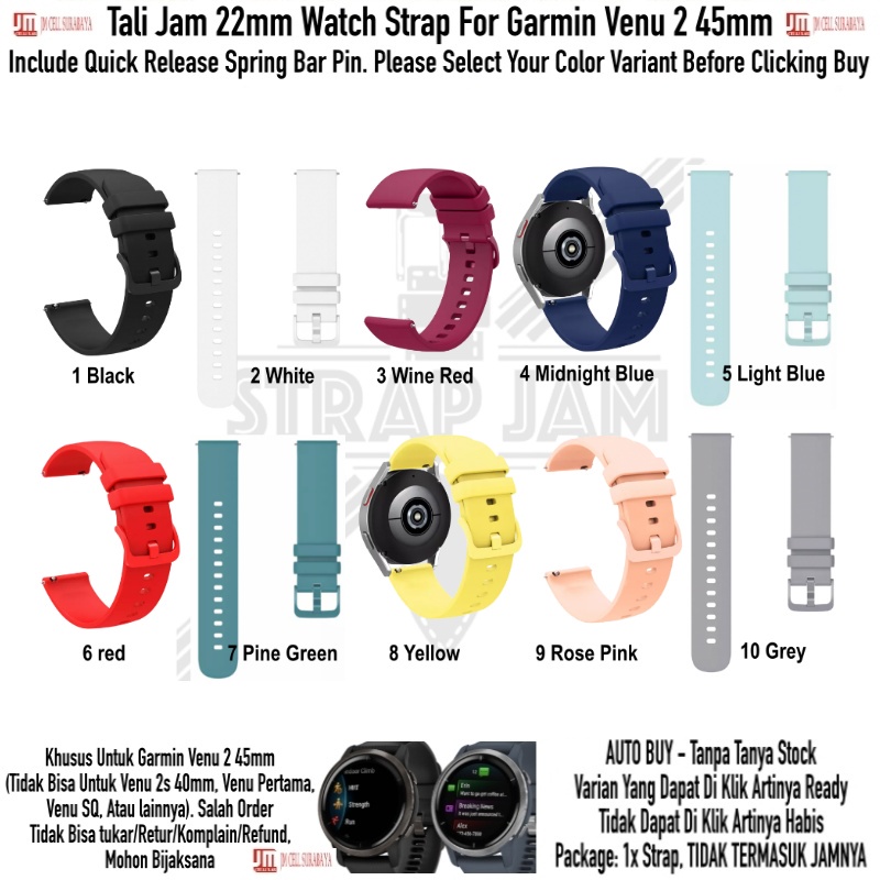 PWK Tali Jam Tangan Garmin Venu 2 45mm - Strap 22mm Silikon Rubber Nyaman