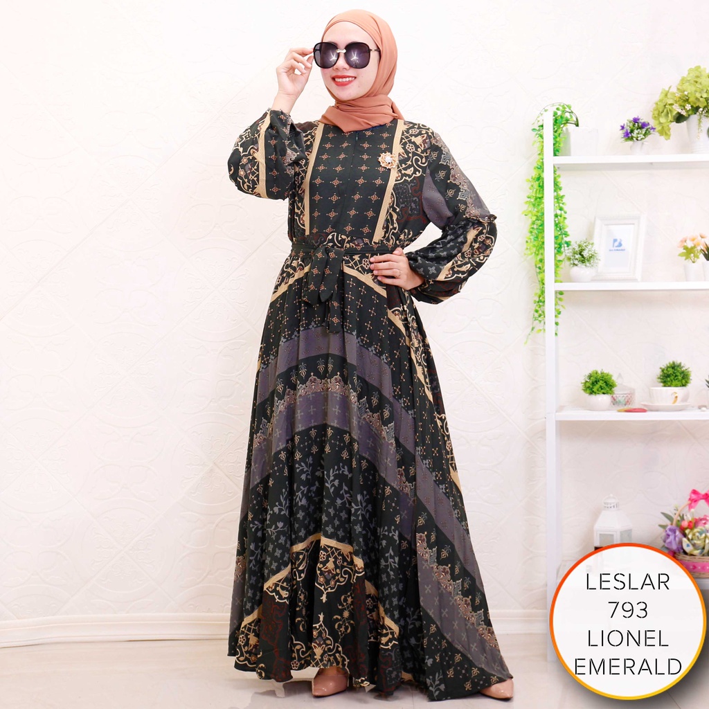Gamis Busui Resleting Lengan Balon Lionel Richi Free Obi Motif Bunga Leslar
