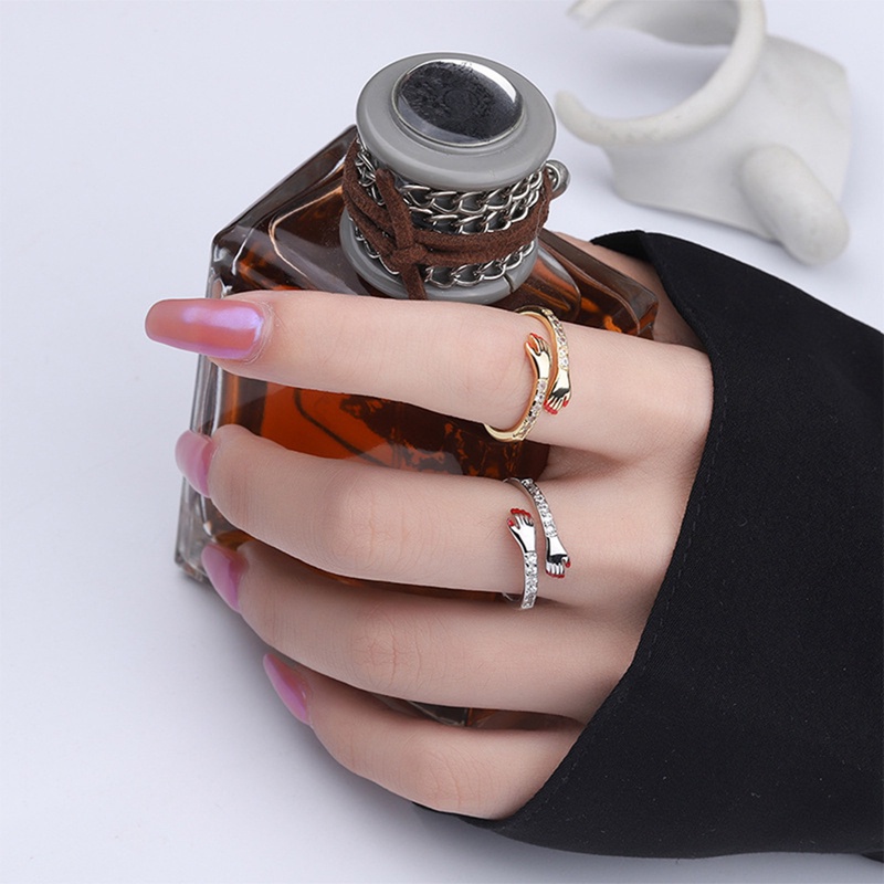 Zircon Hug Rings Untuk Wanita Tembaga Geometris Peluk Pasangan Adjustable Ring Pernikahan Natal Aesthetic Perhiasan Hadiah Anillos