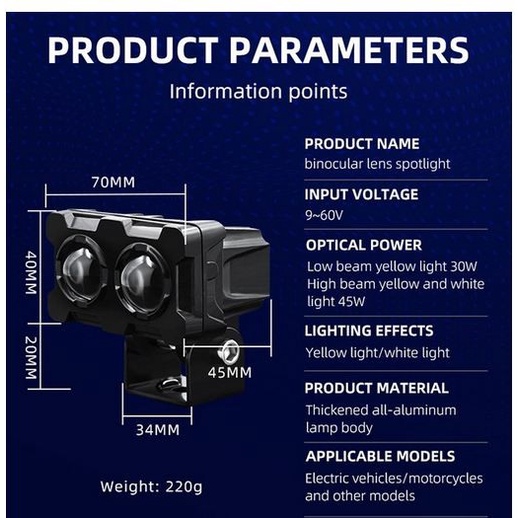 Lampu LED BINOCULAR 2 mata tembak laser teropong motor sql mini proji projie