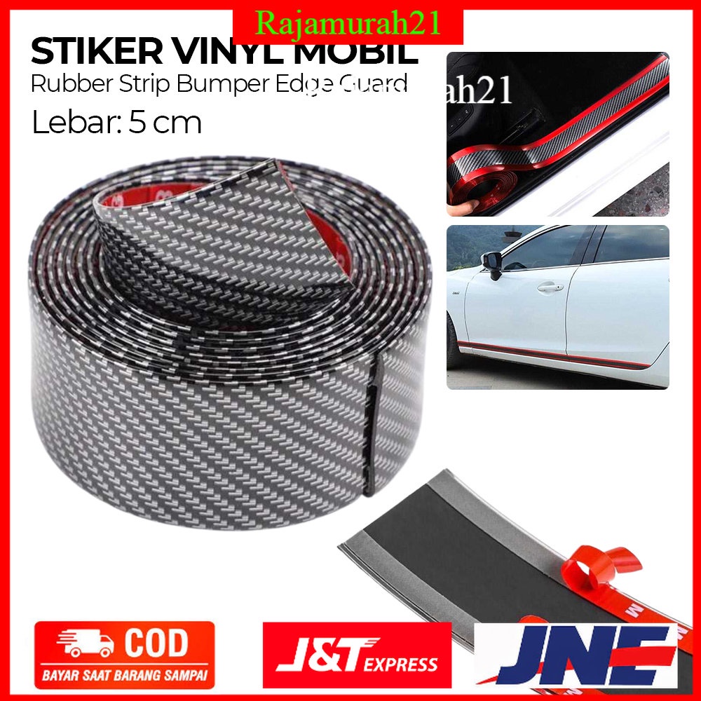 Karlor Stiker Vinyl Mobil Carbon Fiber Rubber Strip Car Bumper Edge Guard - Black - 7RRS71BK