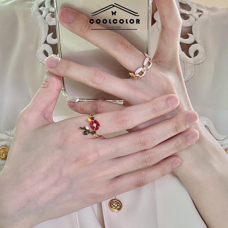 COD❤️Cincin Model Terbuka Bahan Alloy Desain Bungaburung Hias Berlian Imitasi Untuk Wanita Aksesori Cincin Serbaguna- cl