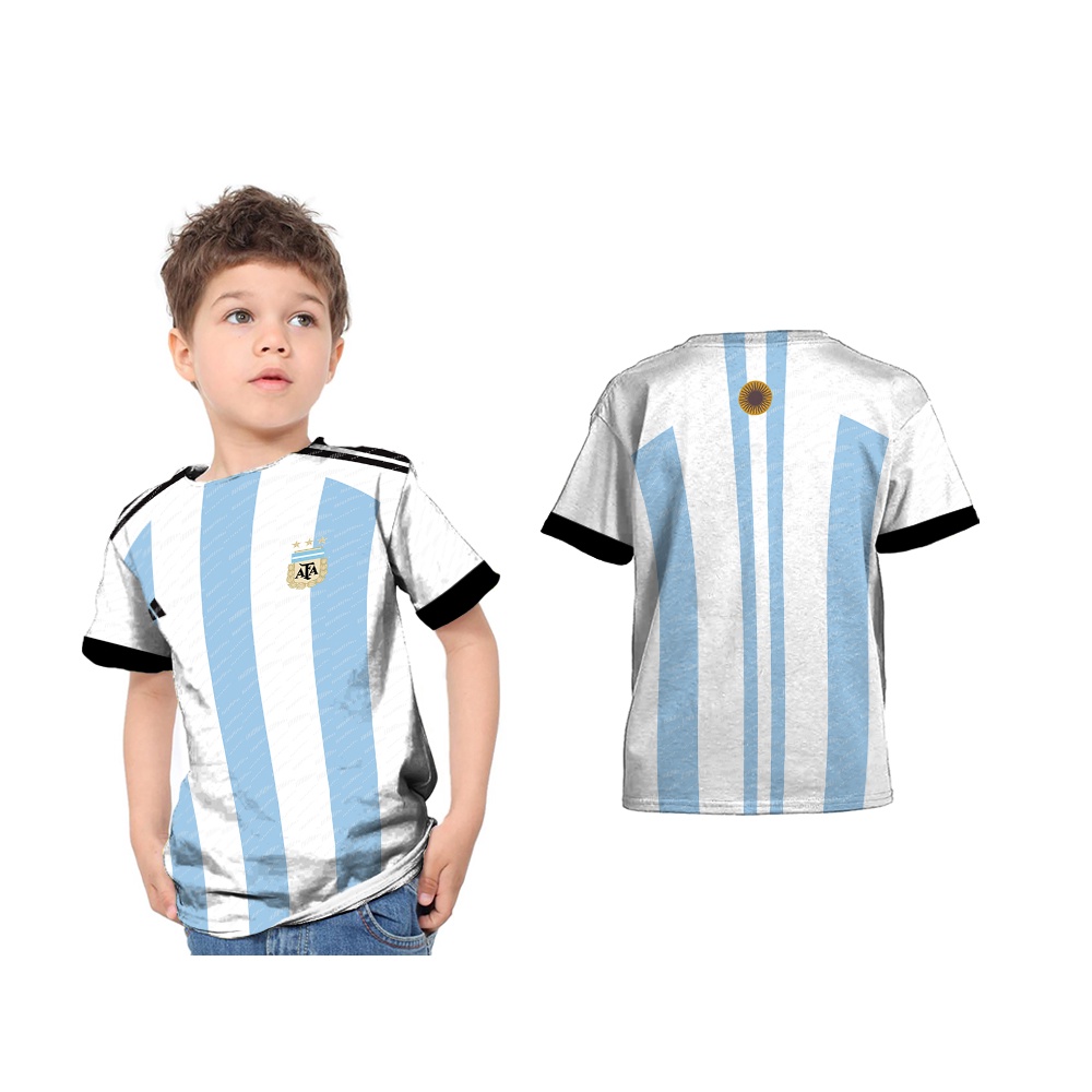 [Tinishop] Kaos Jersey Anak Piala Dunia 2022 Argentina Bintang 3 Unisex Fullprint